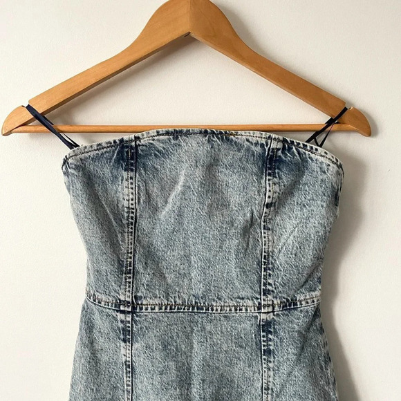 Zara Denim Strapless 1975 Mini Dress Light Washed Blue NWT Size Small - Picture 8 of 9
